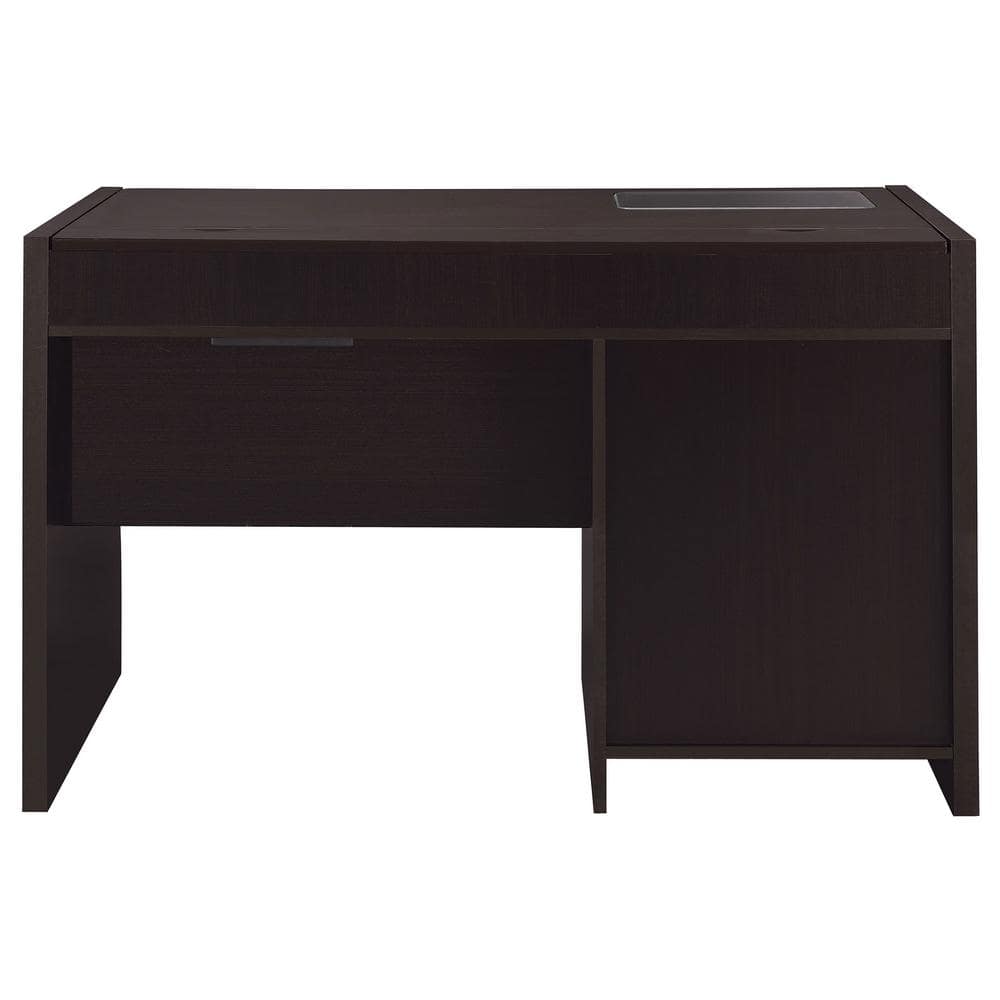 Transitional Cappuccino 47" Home Office Desk with Power Outlet and Drawers