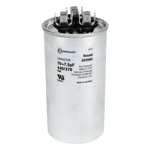 2.17 in. x 2.17 in. x 4.13 in. Aluminum 70 Plus 7.5 MFD, 440-Volt/370-Volt Dual Round Run Capacitor (1-Pack)