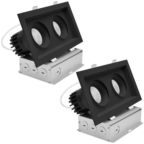 2-Head Integrated LED Rectangular Black Regressed Gimbal Recessed Light, 360°+15° Swivel 5CCT 30W 2000LM Dimmable 2 Pack