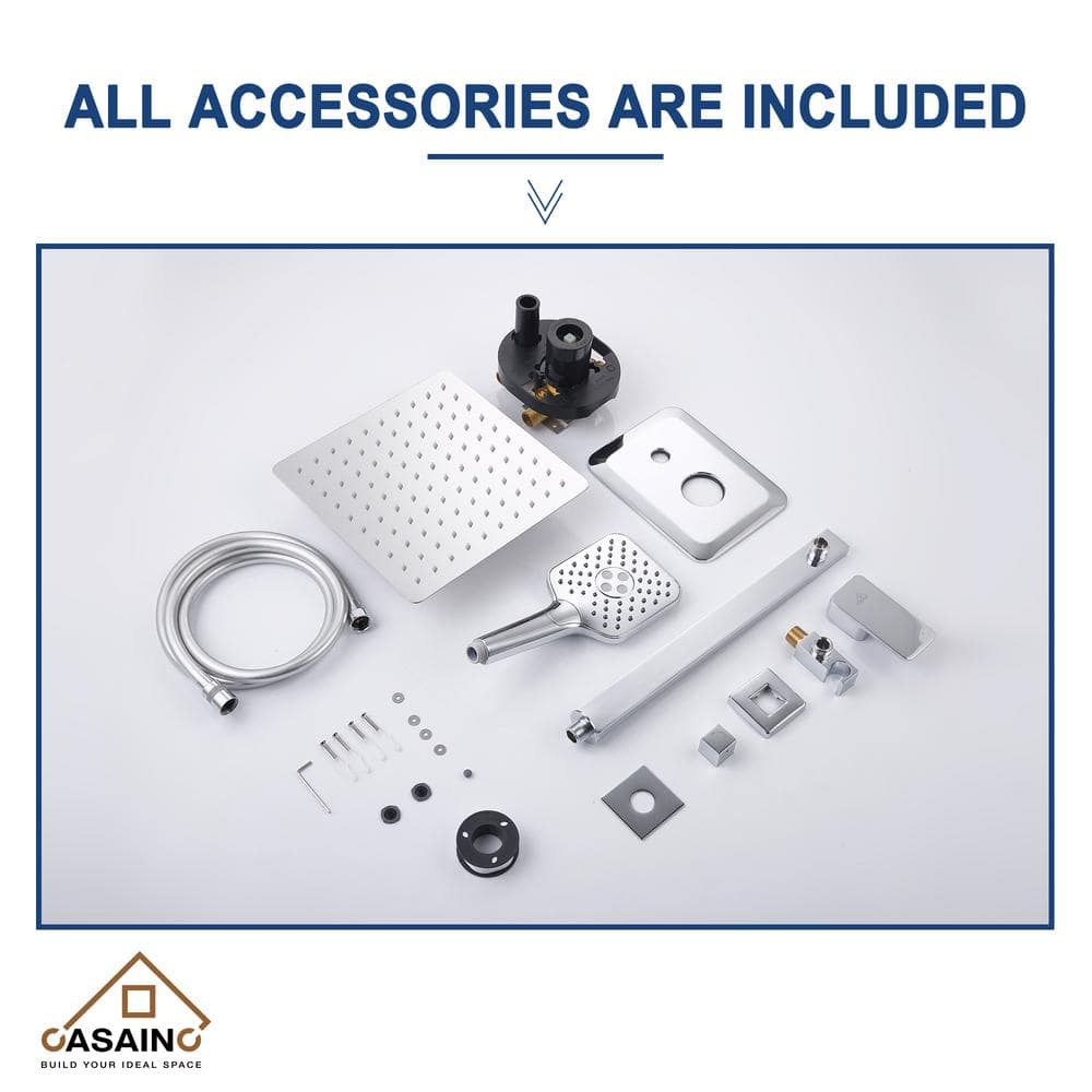 Chrome Dual Square Rain Handheld Wall Mounted Shower System