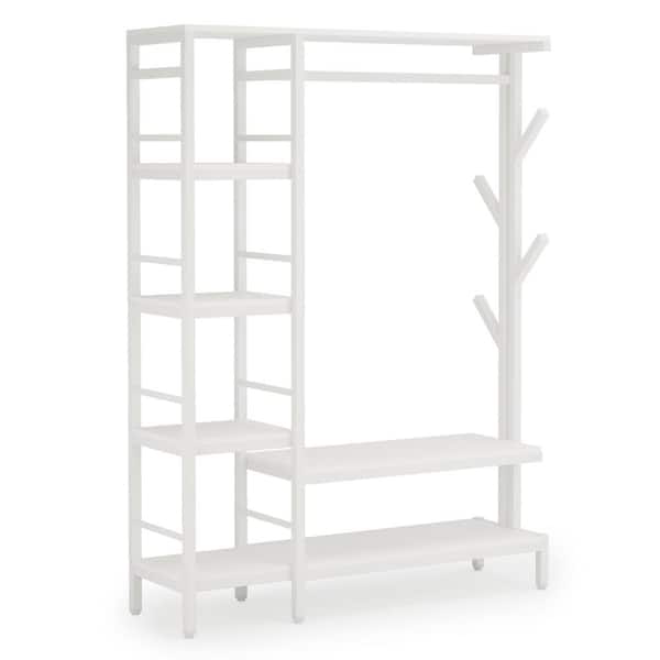 TRIBESIGNS WAY TO ORIGIN Billie White Closet System Starter Kit Garment Rack with Shelves Hang Rod,4-Hooks (70.9 in. x 47.2 in. x 15.8 in.)