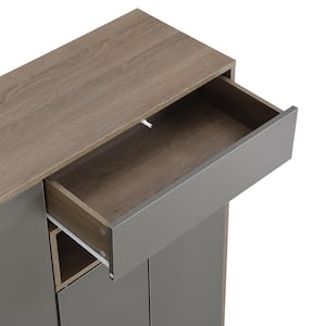 Multi-Functional Grey Shoe Storage Cabinet with Padded Seat and Adjustable Shelves