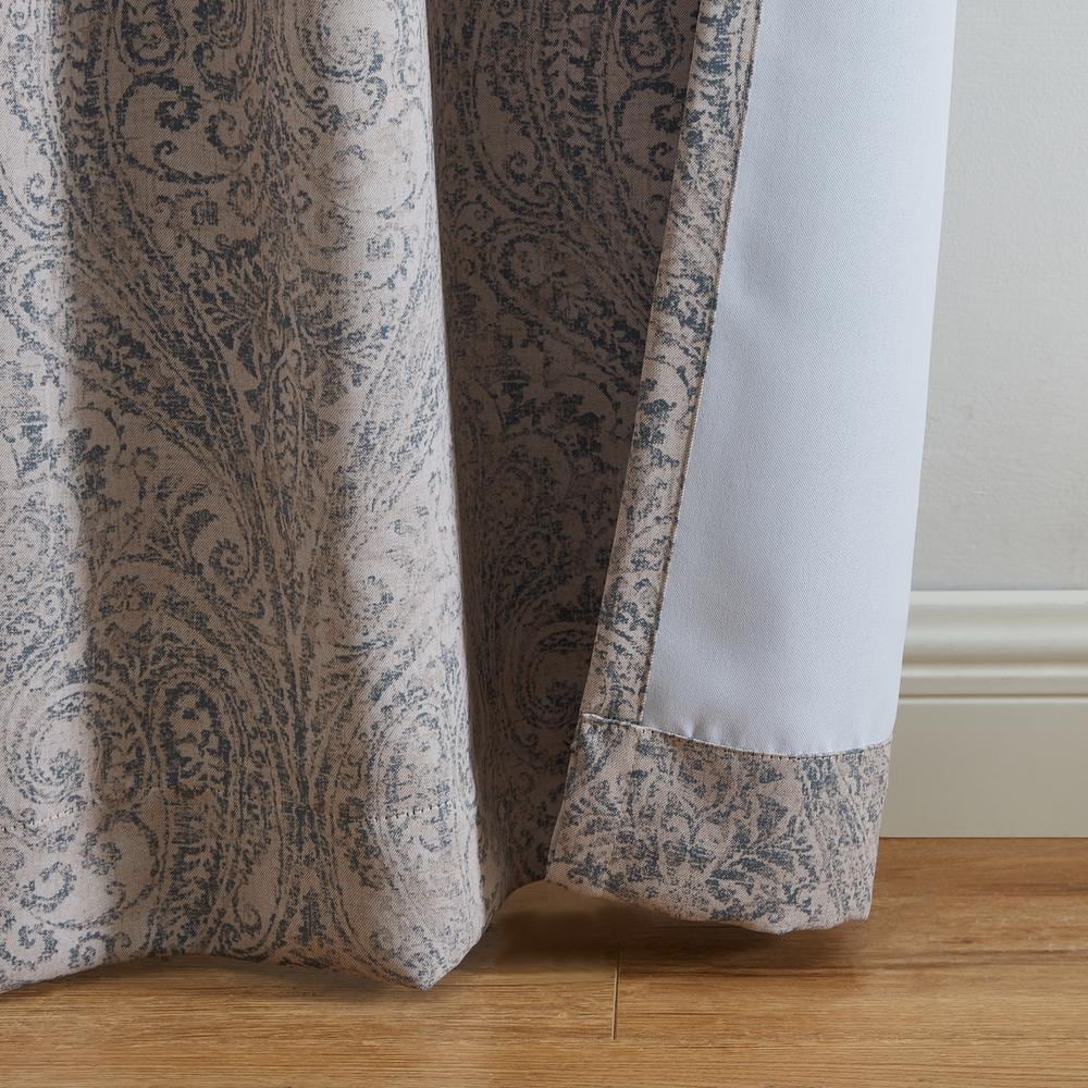 Gray Paisley Blackout Polyester Ground Length Curtain Panel