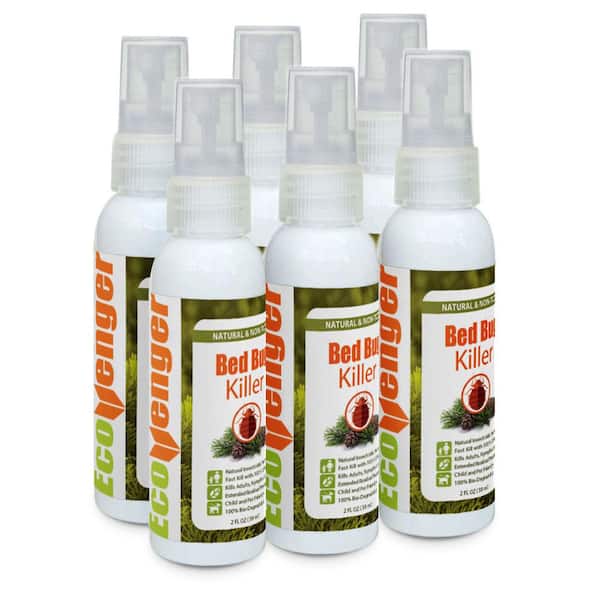 ECOVENGER Bed Bug Killer by EcoRaider 2OZx6−100% Efficacy Kills All Stages/Eggs for 2 Weeks, Plant-Based, Child/Pet-Safe