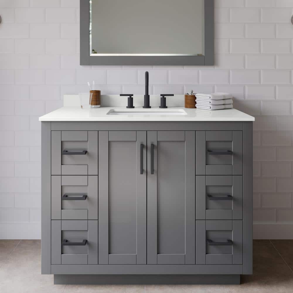 Miranda 42 in. W x 22 in. D x 33.75 in. H Single Bath Vanity in Dark Gray with White Quartz Top price history on PriceWatchPro