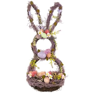 Floral Grapevine Bunny Shaped Easter Basket Decoration-21 in.
