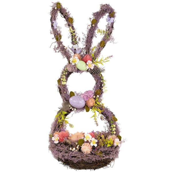 Floral Grapevine Bunny Shaped Easter Basket Decoration-21 in.