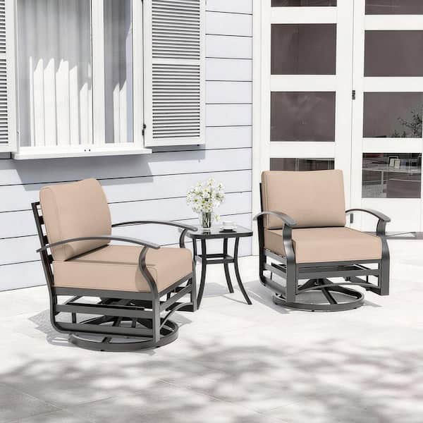 3-Piece Aluminum Swivel Outdoor Gliding Chair with Cushion Sand,Patio Conversation Set with Coffee Table,Garden,Backyard
