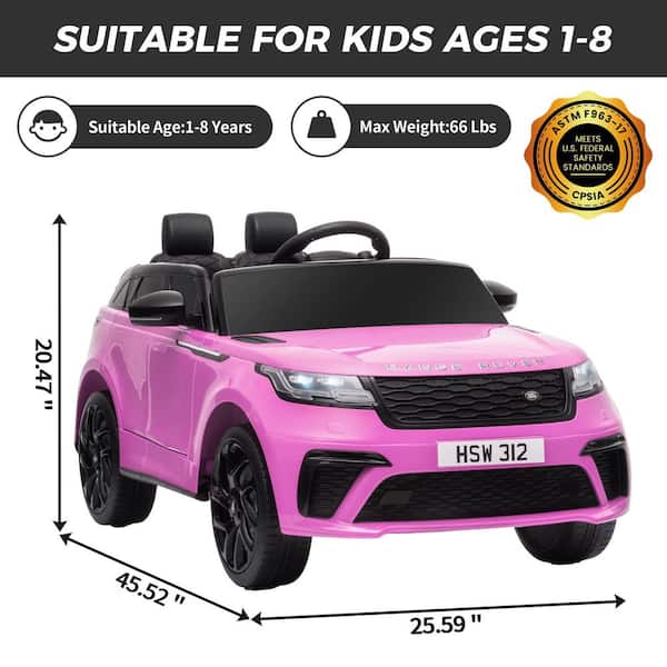 12-Volt Kids Ride On Car Licensed Land Rover Battery Powered Electric Vehicle Toy with Remote Control, Pink