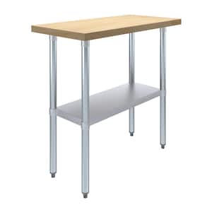 Maple Wood Top 18 in. x 36 in. Kitchen Prep Table with Adjustable Bottom Shelf