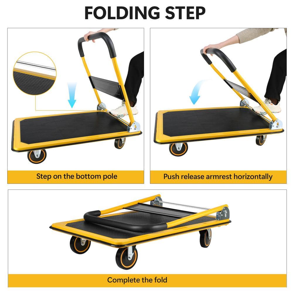 Yellow Steel Folding Platform Hand Truck with Rubber Wheels