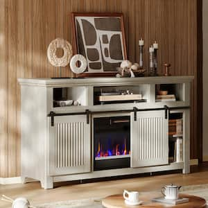 61 in. Freestanding Electric Fireplace TV Stand in White Wash Fits TV's Up to 65 in.