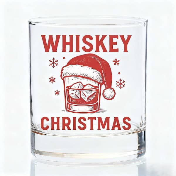 Christmas Santa Hat 10 oz Old Fashioned Whiskey Rocks Glass