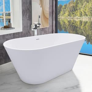 63 in. Acrylic Flatbottom Bathtub in White Overflow and Pop-up Drain