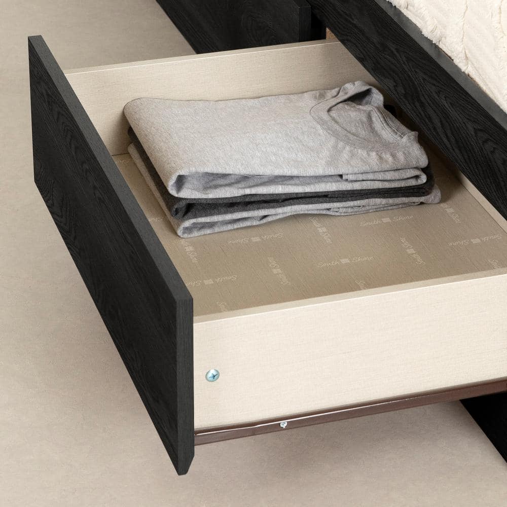 Gray Oak Twin Platform Bed with 3 Storage Drawers