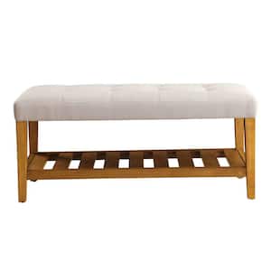 Light Gray and Oak Wooden Bench