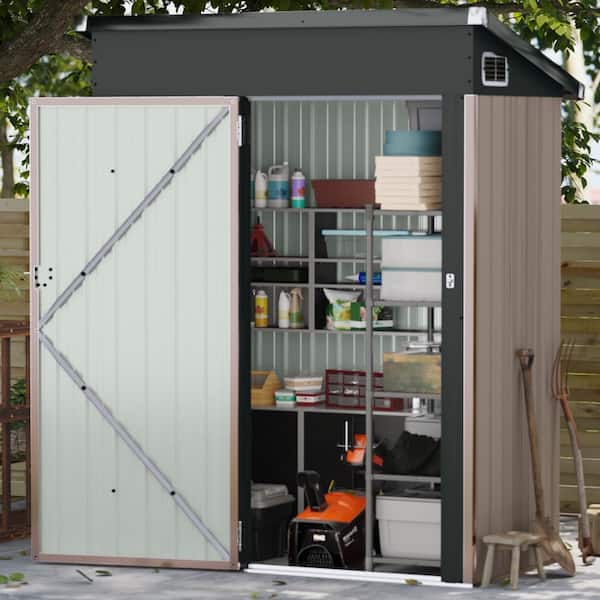 5 ft. W x 3 ft. D Brown Tool Shed Metal Storage Shed with Lockable Door, Sloping Roof and Vents for Garden (12 sq. ft.)