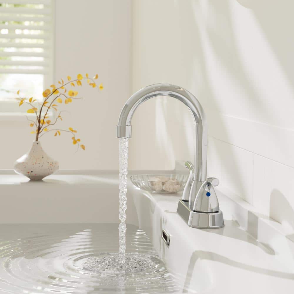 Chrome High Arc Double Handle Bathroom Faucet with Pop-Up Drain