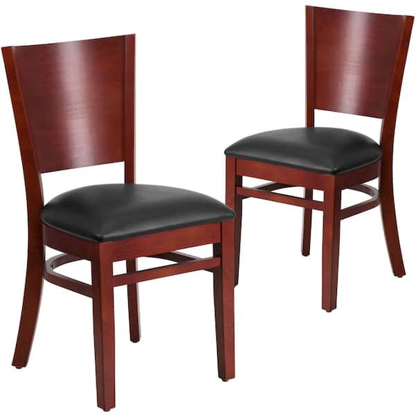 Carnegy Avenue Black Vinyl Seat/Mahogany Wood Frame Restaurant Chairs (Set of 2)