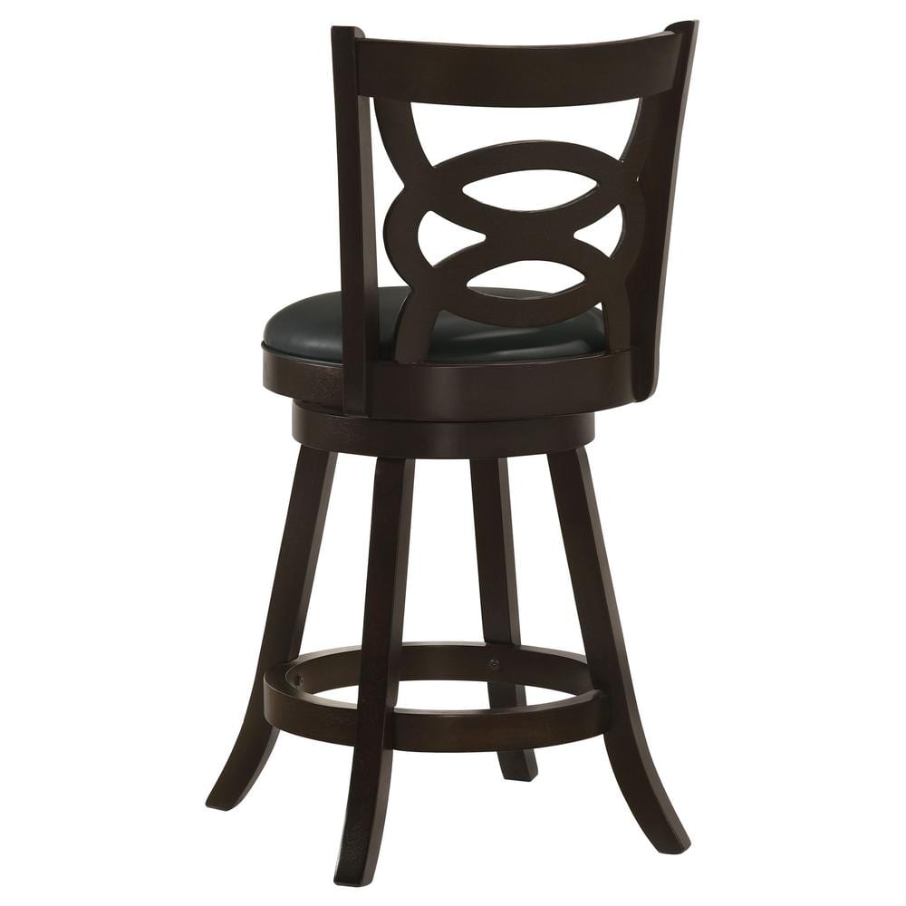 Elegante Swivel 37.5" Black Leather and Wood Counter Stool
