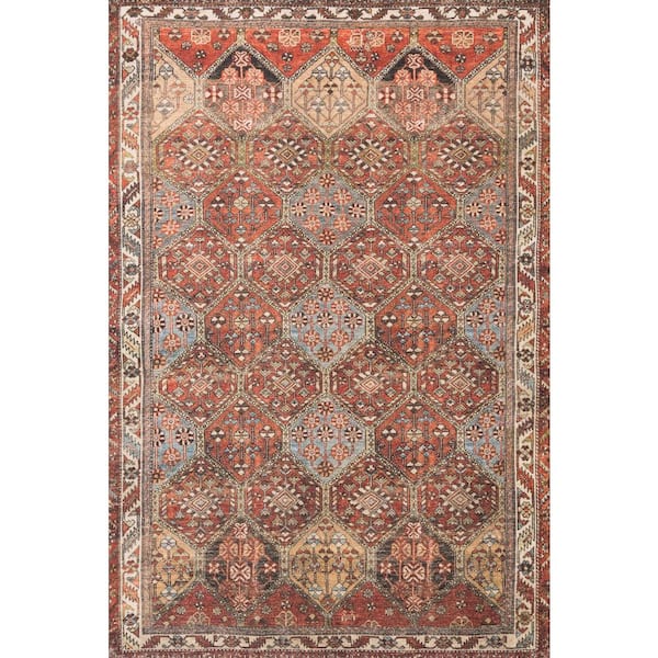 LOLOI II Loren Spice/Multi 3 ft. 6 in. x 5 ft. 6 in. Distressed Bohemian Printed Area Rug