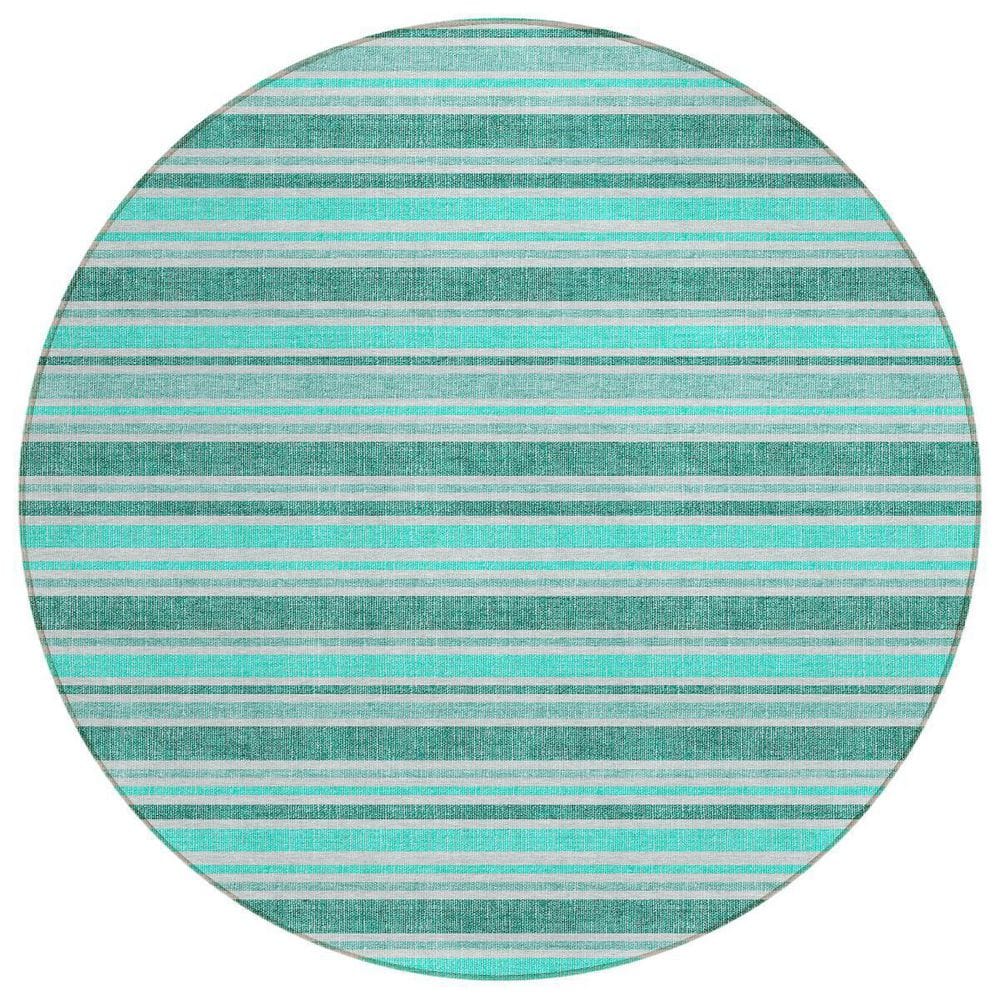 Turquoise 8 ft. x 8 ft. Woven Striped Polyester Round Indoor / Outdoor Area Rug price history on PriceWatchPro