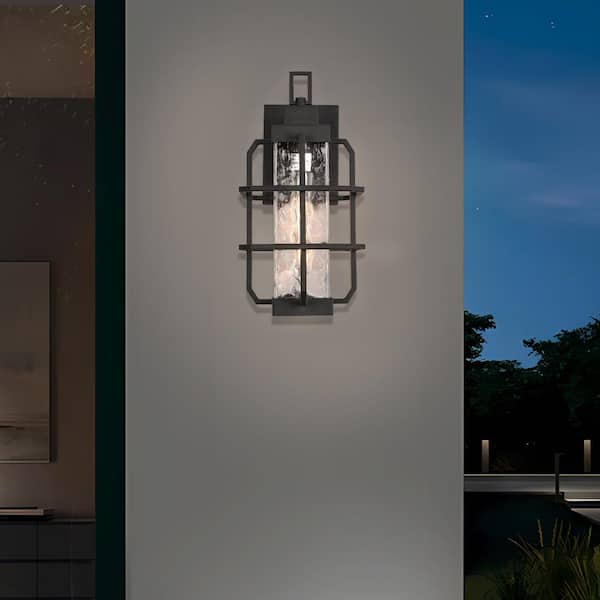1-Light Outdoor Sand-textured Black Incandescent Light Texture Induction Sconce, Bulb Not Included