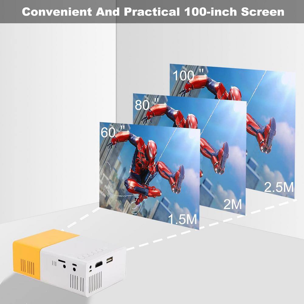 Compact Yellow and White Mini Projector with HDMI and USB Support