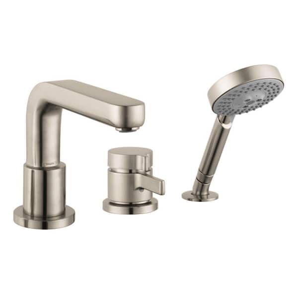 Hansgrohe Single-Handle Deck-Mount Thermostatic Tub Filler Trim Kit with Hand Shower in Brushed Nickel (Valve Not Included)