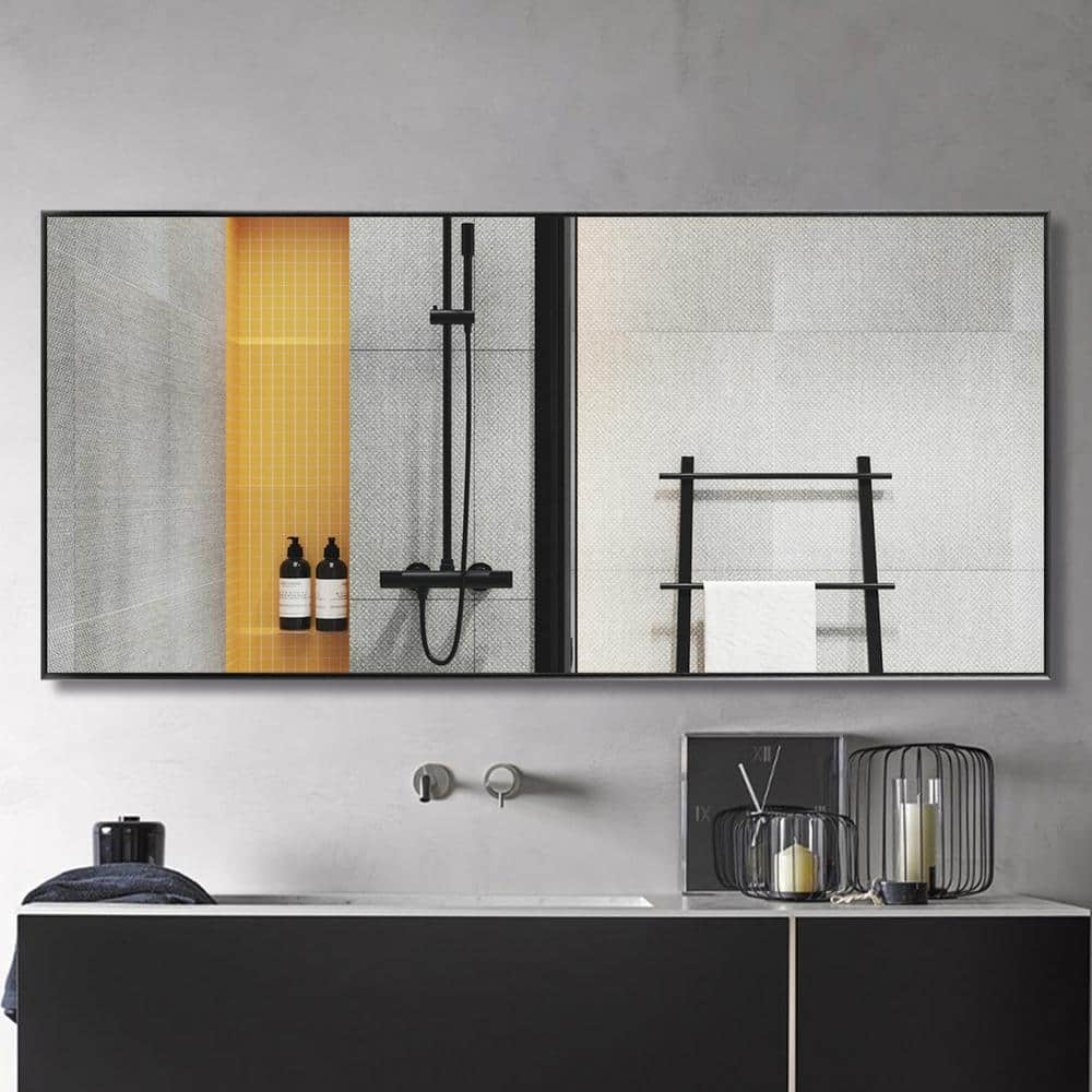 Neu Type 71 In X 31 In Oversized Modern Rectangle Metal Framed Bathroom Vanity Mirror Jj00946aaf The Home Depot