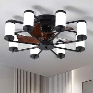 Rivere 23 in. Modern Black Indoor LED Low Profile Ceiling Fan with Light, Farmhouse Flush Mount Ceiling Fan with Remote