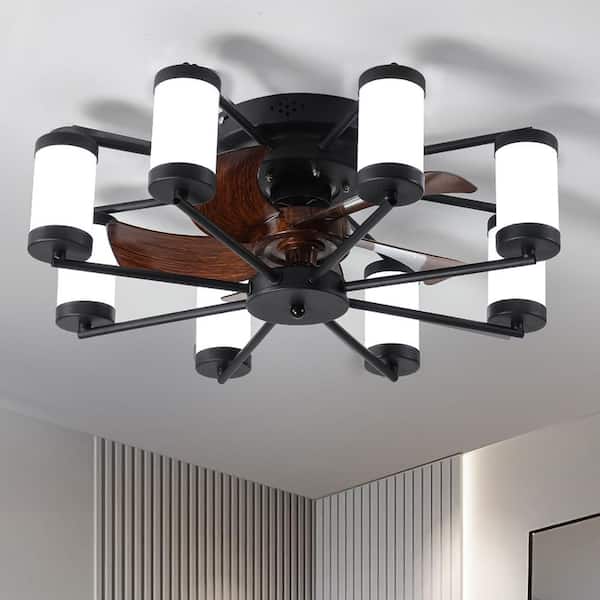 Oaks Aura Rivere 23 in. Modern Black Indoor LED Low Profile Ceiling Fan with Light, Farmhouse Flush Mount Ceiling Fan with Remote