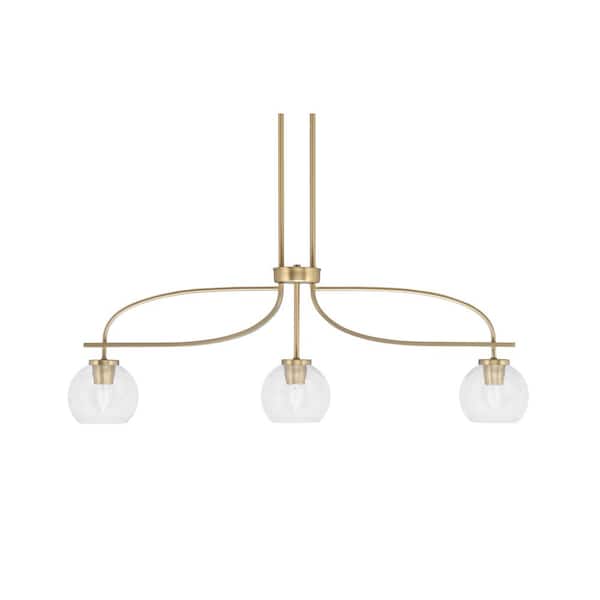 Unbranded Olympia 13 in. 3-Light Chandelier New Age Brass Clear Bubble Glass Shade