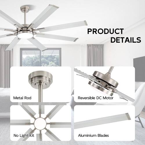 96 in. (8 ft.) Indoor Aluminum Blades Ceiling Fan with Integrated LED, Nickel MLiAN Commercial and Industrial Ceiling Fans