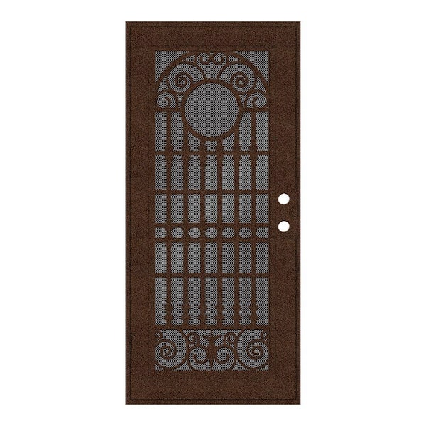 Unique Home Designs 32 in. x 80 in. Spaniard Copperclad Right-Hand Surface Mount Aluminum Security Door with Black Perforated Screen