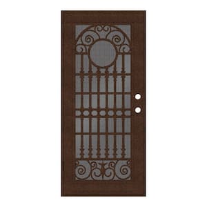 36 in. x 80 in. Spaniard Copperclad Right-Hand Surface Mount Aluminum Security Door with Black Perforated Screen