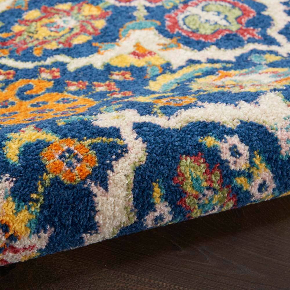 Navy Multicolor Floral Synthetic 5' x 7' Area Rug