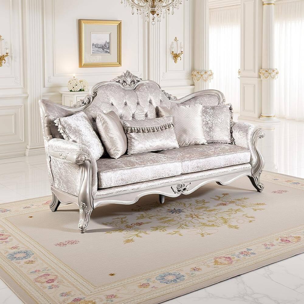 Paulo 84.5 in. Round Arm Fabric Rectangle Sofa in Off White and Silver price history on PriceWatchPro