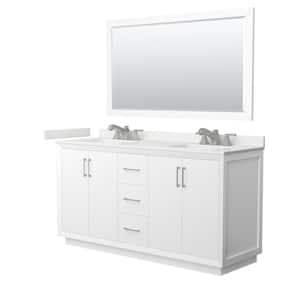 Strada 66 in. W x 22 in. D x 35 in. H Double Bath Vanity in White with White Quartz Top and 58 in. Mirror