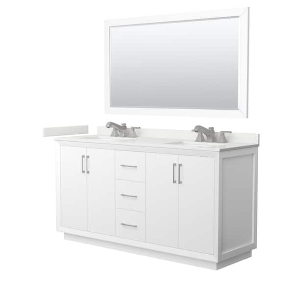 Wyndham Collection Strada 66 in. W x 22 in. D x 35 in. H Double Bath Vanity in White with White Quartz Top and 58 in. Mirror
