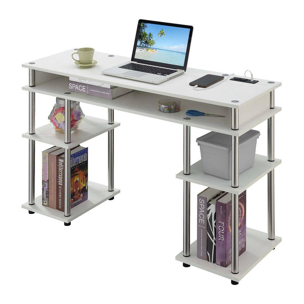 Elysian White 48" Wood Desk with Built-in USB Charging Station