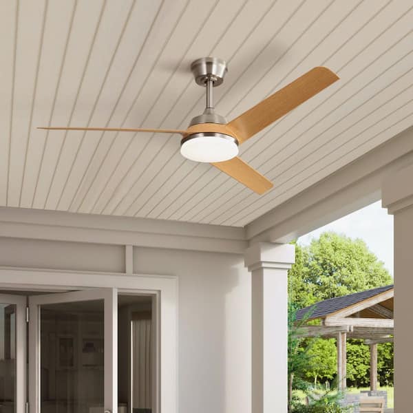 52 in. Integrated LED Indoor/Outdoor Nickel Ceiling Fan with Light Kit and Remote Control