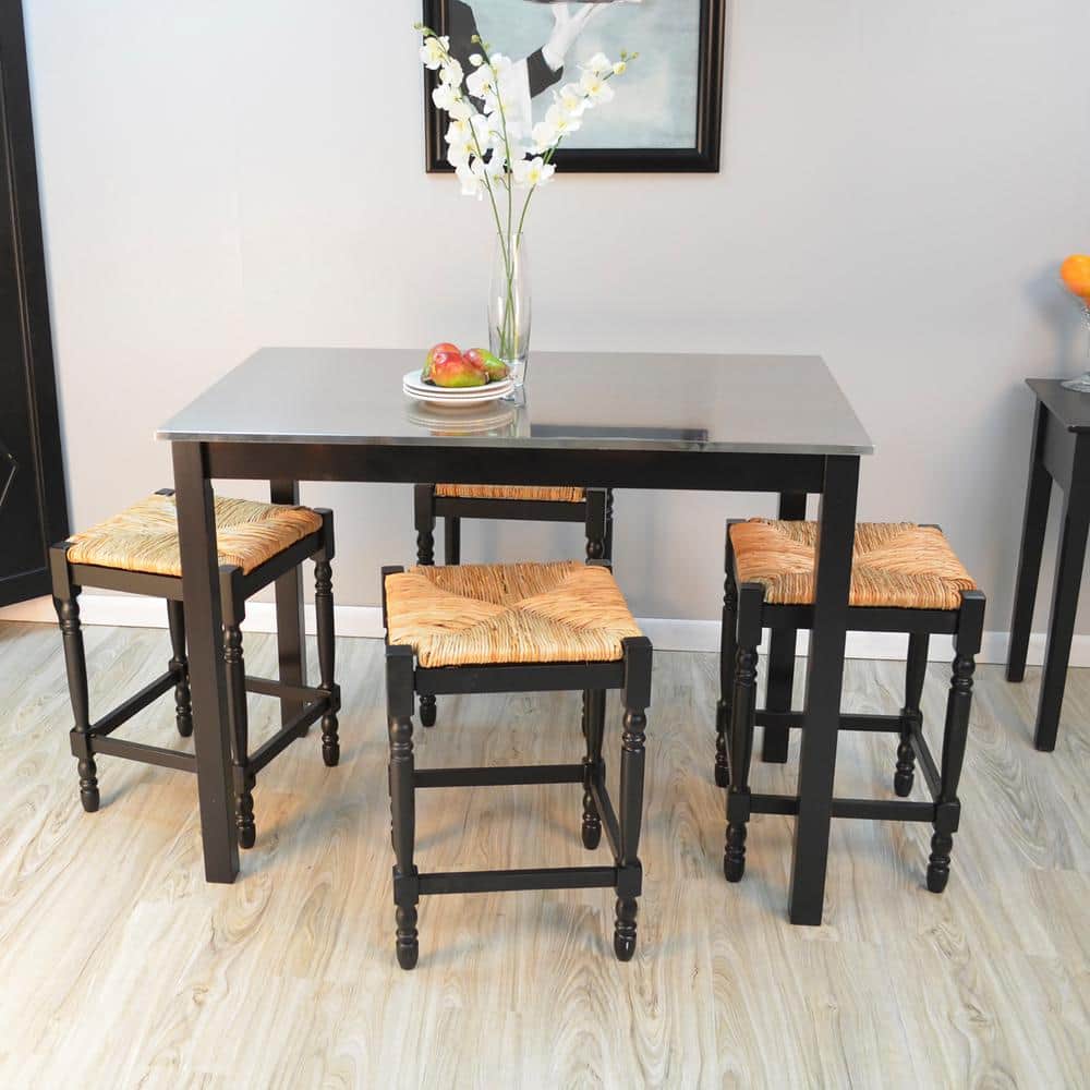 Martin Black Wood Counter Height Table with Stainless Steel Top