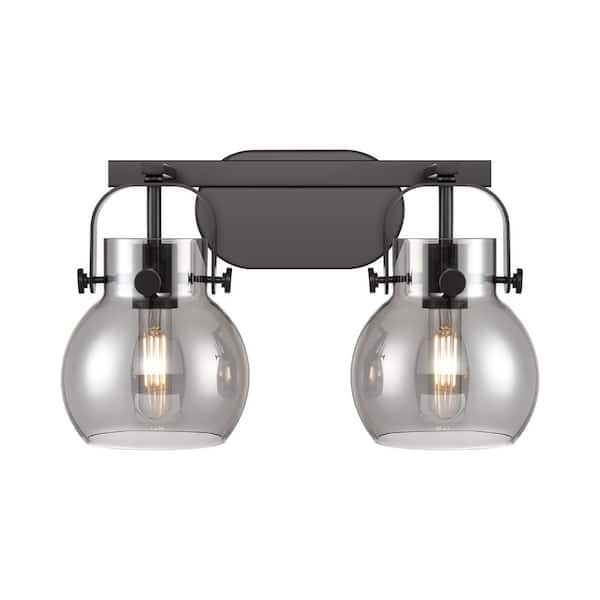 Innovations Pilaster II Sphere 17 in. 2-Light Matte Black Vanity Light with Glass Shade