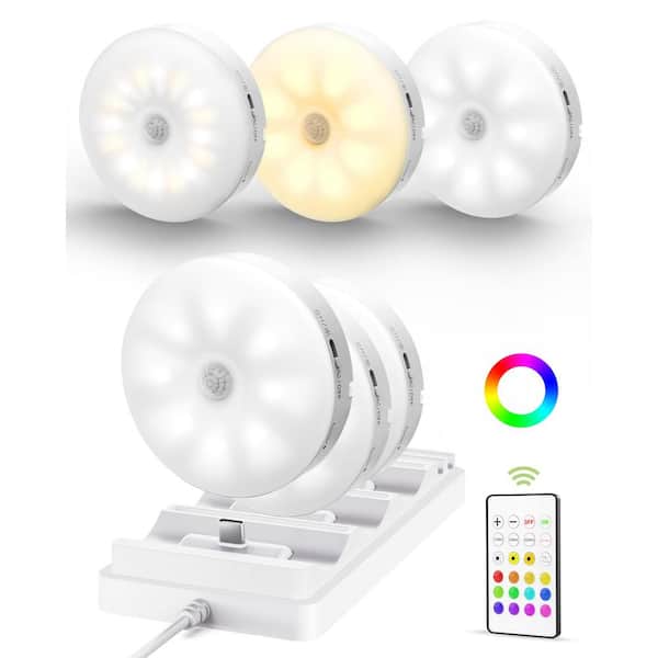 3.35 in. 6-Pack Battery Operated Wireless USB Charging White Integrated LED Linkable Under Cabinet Light, Closet Light