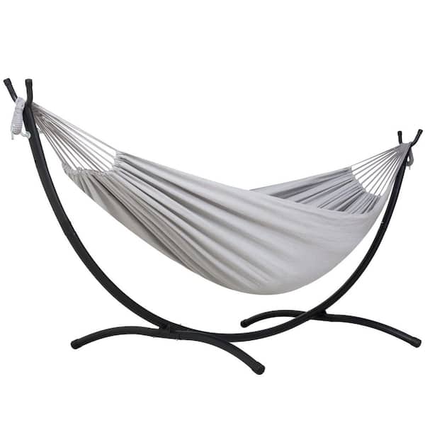 9.35 ft. 2-Person Brazilian-Style Foldable and Portable Outdoor Hammock Bed with Stand Set, Light Gray