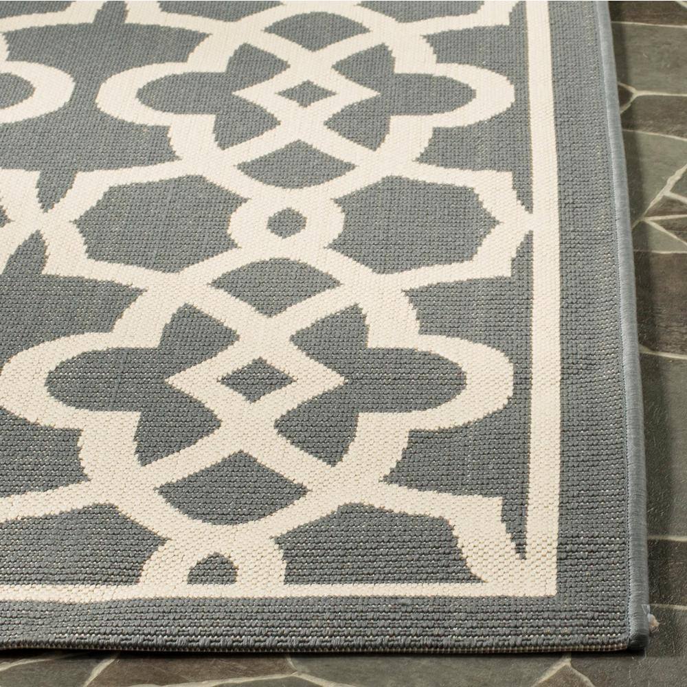 Gray and Beige Geometric Synthetic Outdoor Runner Rug