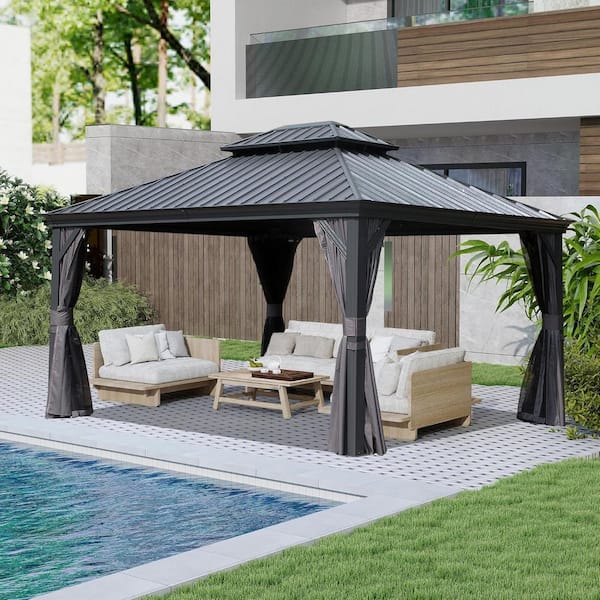 VAMOP 10 ft. x 13 ft. Gray Hardtop Galvanized Steel Metal Patio
