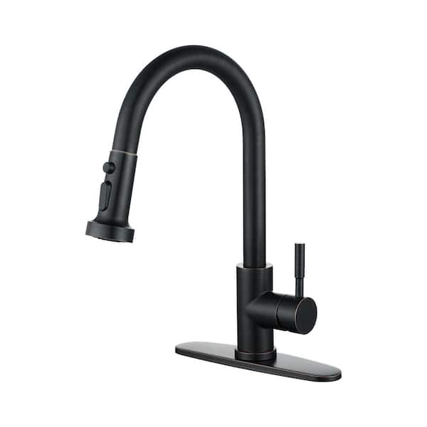 IVIGA 15.5 in. H Single Handle Pull Down Sprayer Kitchen Faucet with 360° Spout Swivel, 3-Mode Spray and Deck Plate in Bronze