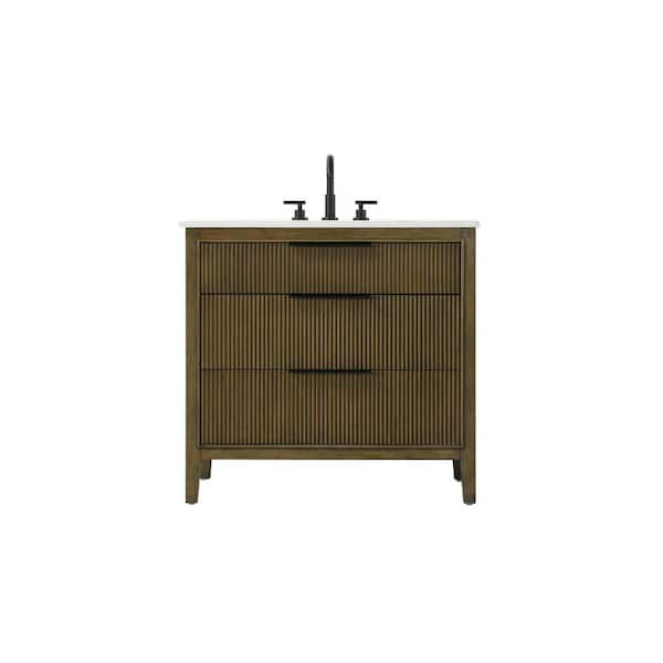 36 in. Single Sink Freestanding Hazel Oak Bath Vanity with Marble White Engineered Marble Top